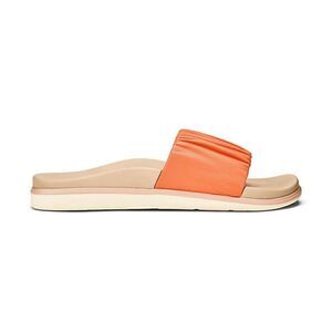 Olukai Women's Pihapiha Fusion Coral-Off White Leather Slide Sandal